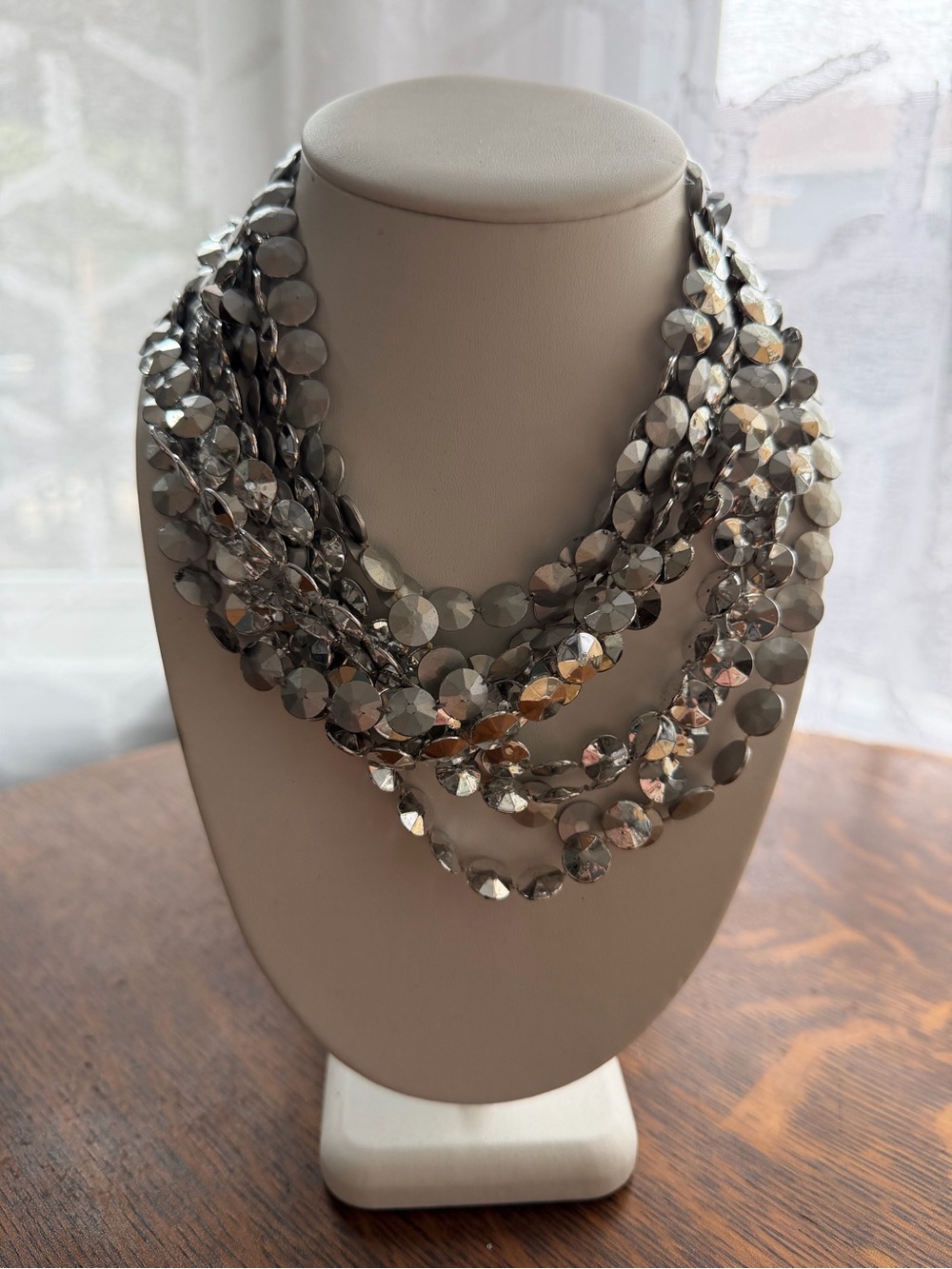 Chico’s Multi-Strand Silver Faceted Disc Necklace